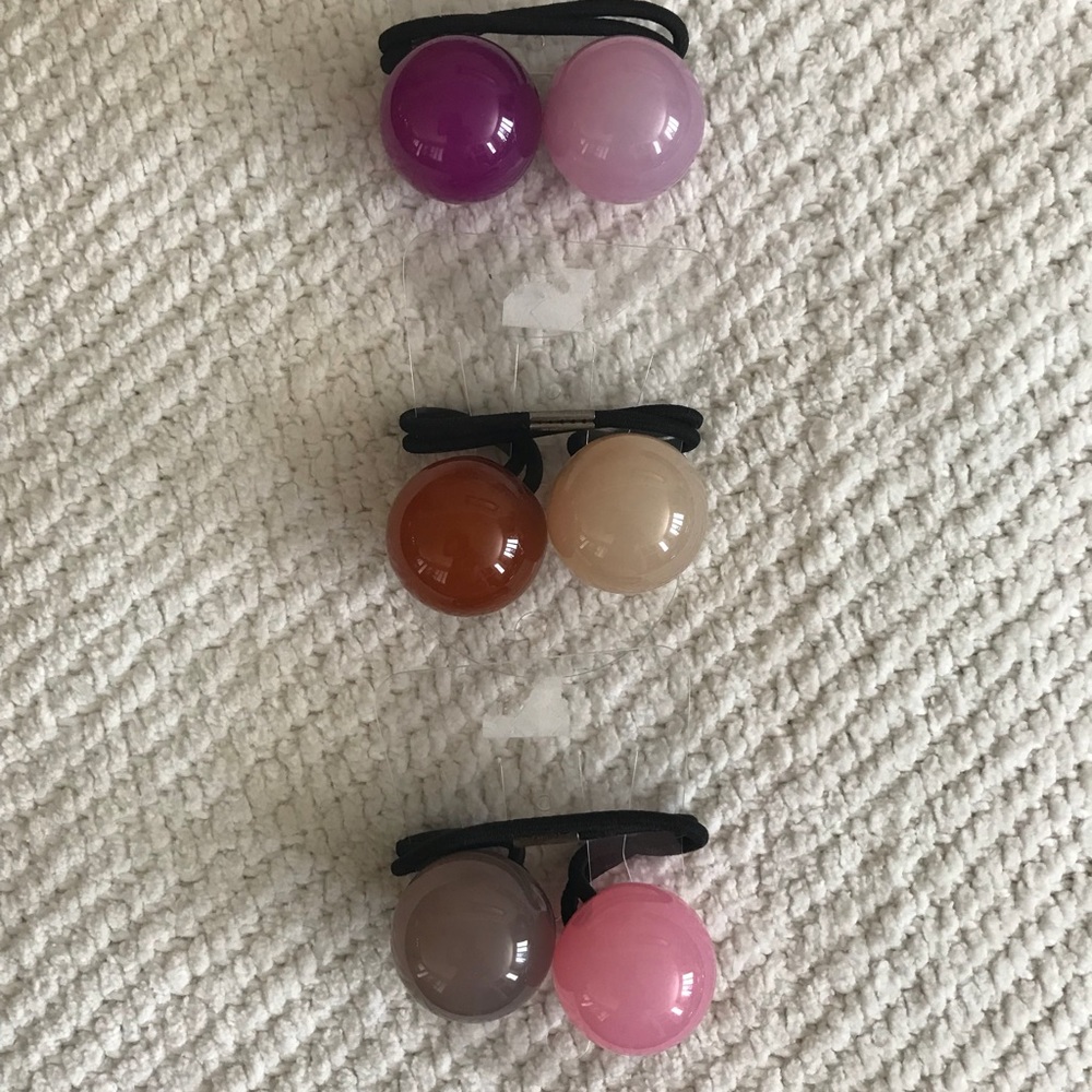 Anthropologie Pastel Ball Hair Ties (Pink/Purple)